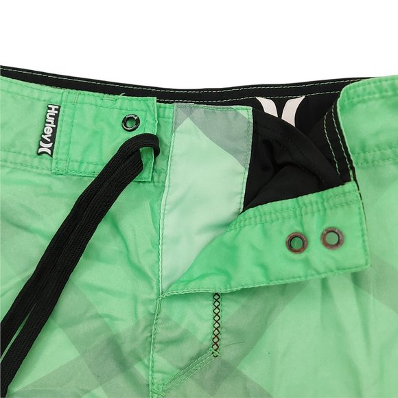 Hurley Board Shorts Mens 30 Green Drawstring Striped Swim Surf Summer Beach - Picture 6 of 8